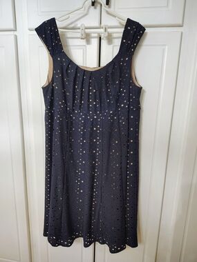 Ella Navy Eyelet A-Line Dress with Cream Lining Signature By Ella